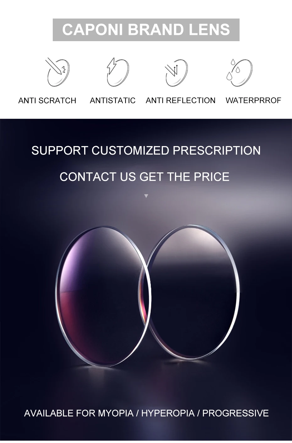 CAPONI Hot Rimless Men's Glasses Frame Luxury Business Pure Titanium Acetate Eyeglasses UV400 Brand Design New Spectacles J23026