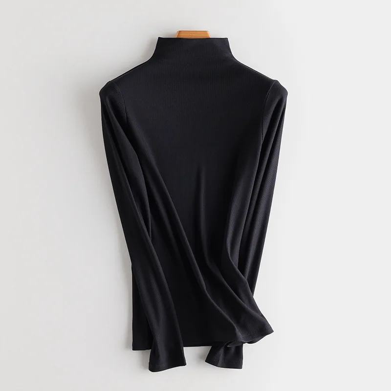 SuyaDream Women Bottoming T Shirt Real Silk Blend Long Sleeves Solid Basic Shirt 2024 Autumn Winter Turtleneck Top