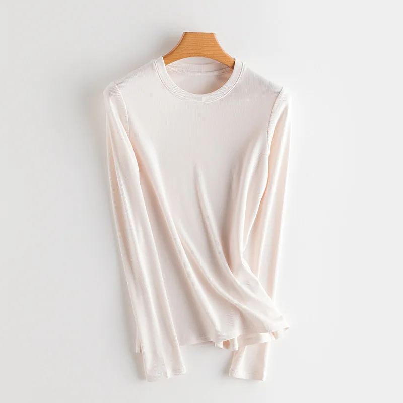 SuyaDream Women Bottoming T Shirt Real Silk Blend Long Sleeves Solid Basic Shirt 2024 Autumn Winter Turtleneck Top