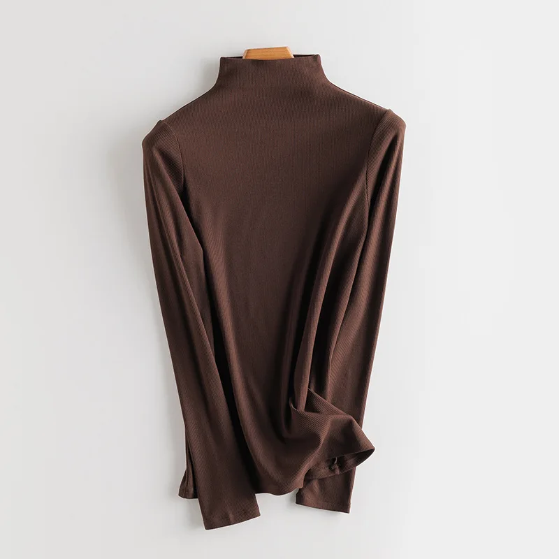 SuyaDream Women Bottoming T Shirt Real Silk Blend Long Sleeves Solid Basic Shirt 2024 Autumn Winter Turtleneck Top