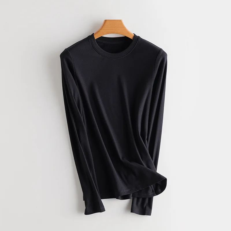 SuyaDream Women Bottoming T Shirt Real Silk Blend Long Sleeves Solid Basic Shirt 2024 Autumn Winter Turtleneck Top