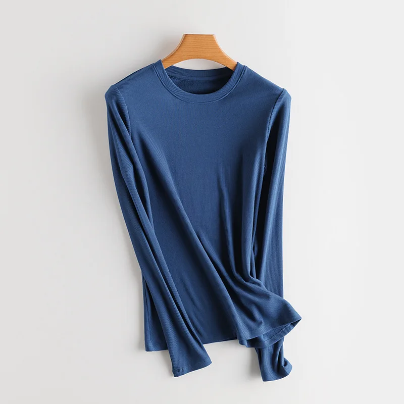 SuyaDream Women Bottoming T Shirt Real Silk Blend Long Sleeves Solid Basic Shirt 2024 Autumn Winter Turtleneck Top