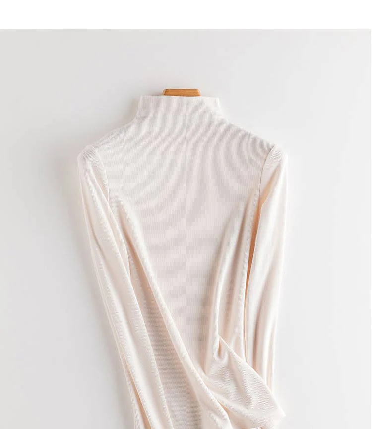 SuyaDream Women Bottoming T Shirt Real Silk Blend Long Sleeves Solid Basic Shirt 2024 Autumn Winter Turtleneck Top