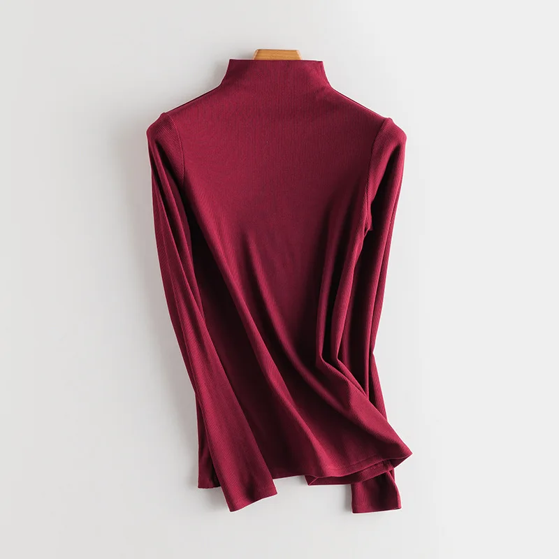 SuyaDream Women Bottoming T Shirt Real Silk Blend Long Sleeves Solid Basic Shirt 2024 Autumn Winter Turtleneck Top