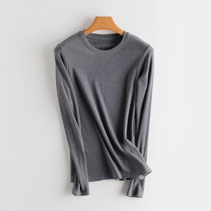 SuyaDream Women Bottoming T Shirt Real Silk Blend Long Sleeves Solid Basic Shirt 2024 Autumn Winter Turtleneck Top