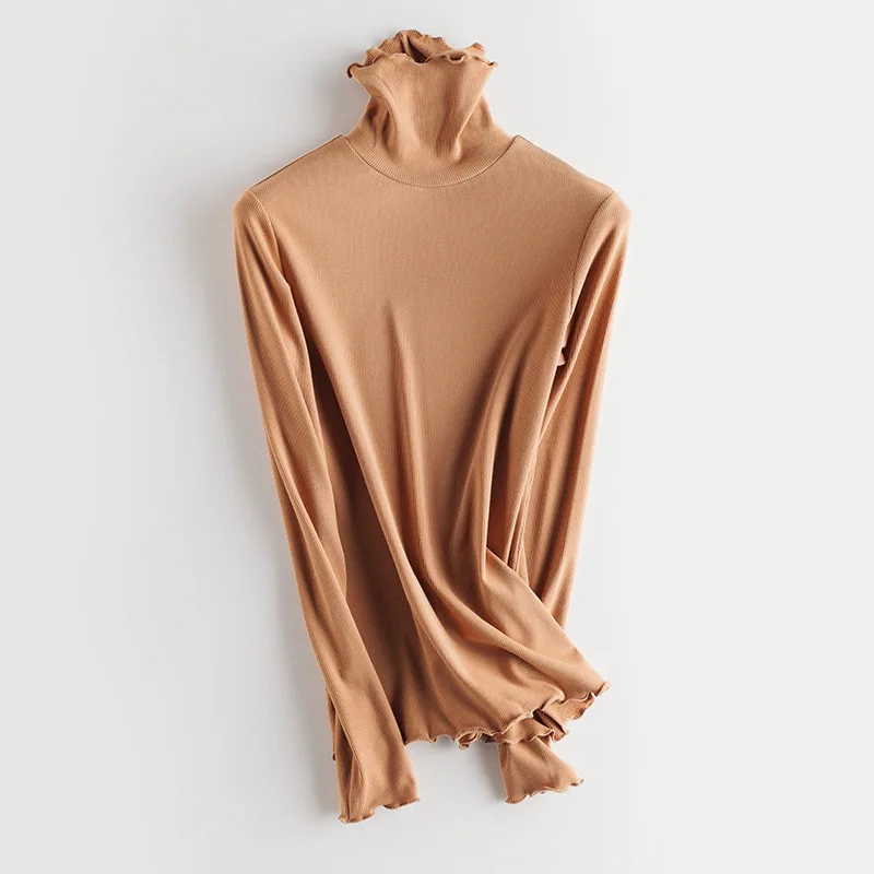 SuyaDream Women Bottoming T Shirt Real Silk Blend Long Sleeves Solid Basic Shirt 2024 Autumn Winter Turtleneck Top