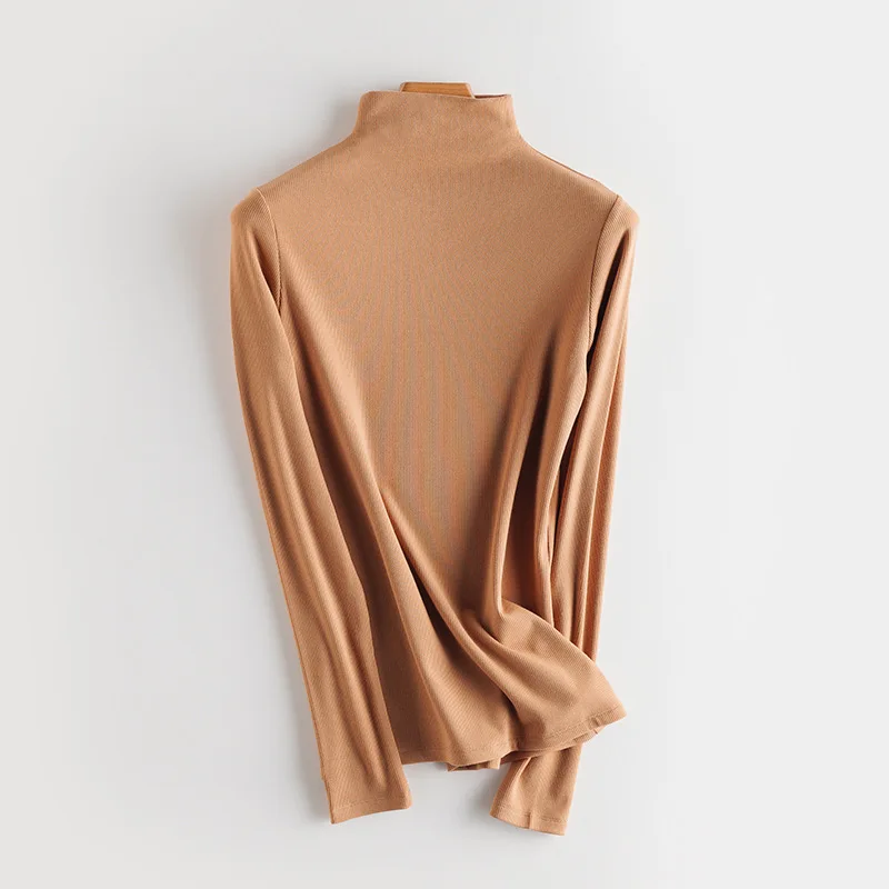 SuyaDream Women Bottoming T Shirt Real Silk Blend Long Sleeves Solid Basic Shirt 2024 Autumn Winter Turtleneck Top
