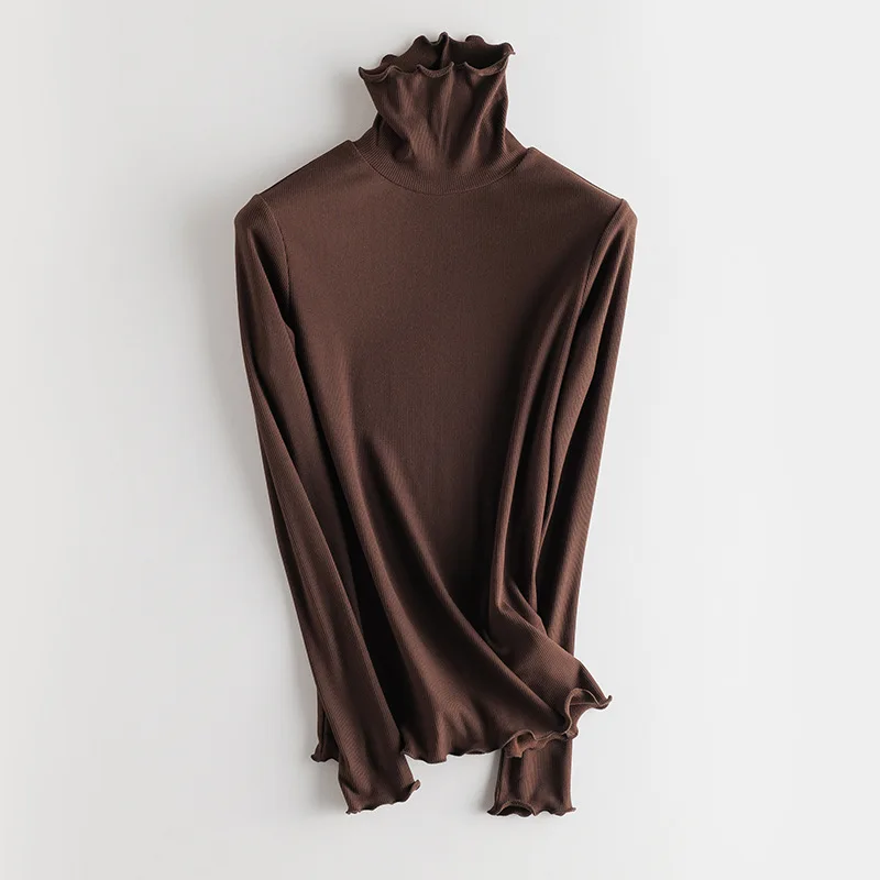 SuyaDream Women Bottoming T Shirt Real Silk Blend Long Sleeves Solid Basic Shirt 2024 Autumn Winter Turtleneck Top