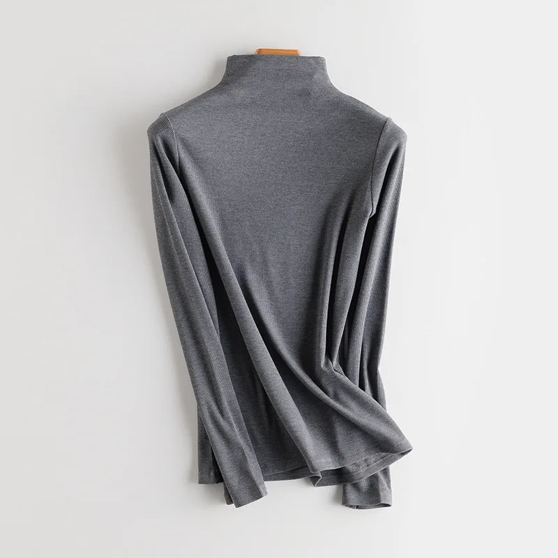 SuyaDream Women Bottoming T Shirt Real Silk Blend Long Sleeves Solid Basic Shirt 2024 Autumn Winter Turtleneck Top