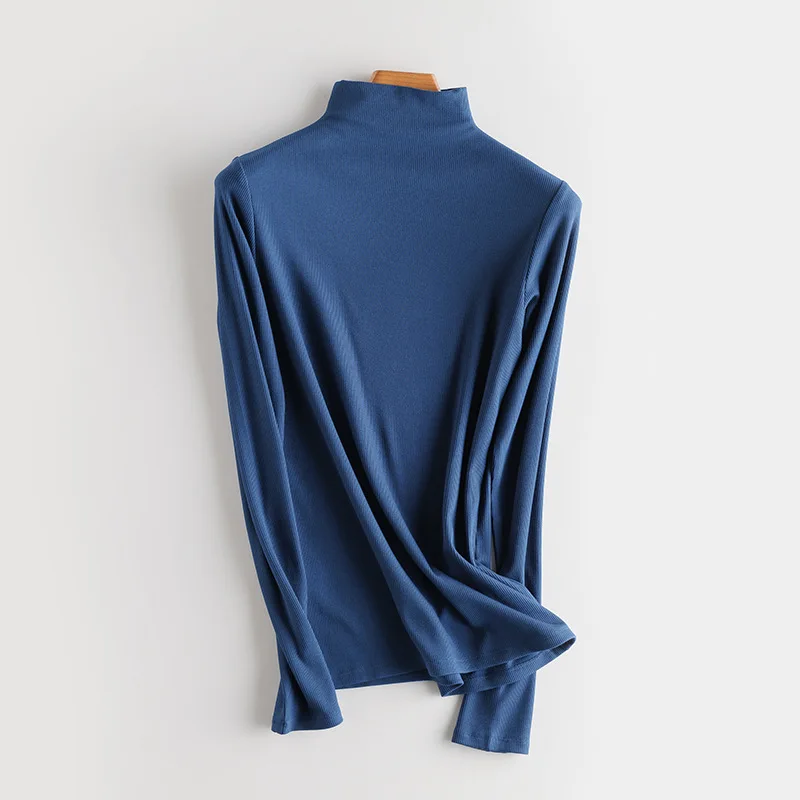SuyaDream Women Bottoming T Shirt Real Silk Blend Long Sleeves Solid Basic Shirt 2024 Autumn Winter Turtleneck Top