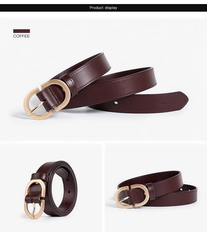 BEAUTODAY Belt Women Genuine Cow Leather Metal Oval Buckle Retro Simple Solid Ladies Jeans Dress Waistband Handmade 91012