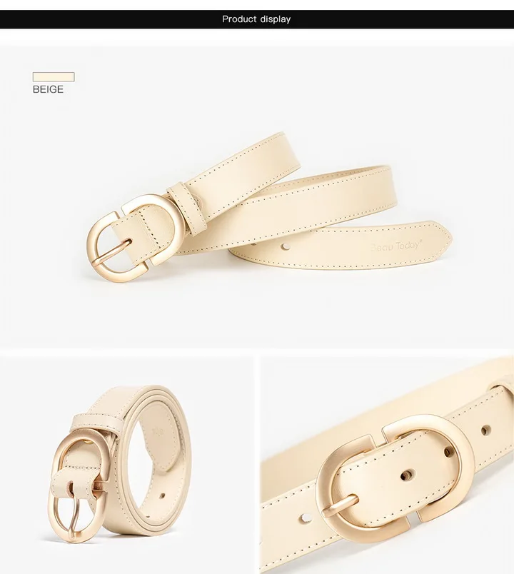 BEAUTODAY Belt Women Genuine Cow Leather Metal Oval Buckle Retro Simple Solid Ladies Jeans Dress Waistband Handmade 91012
