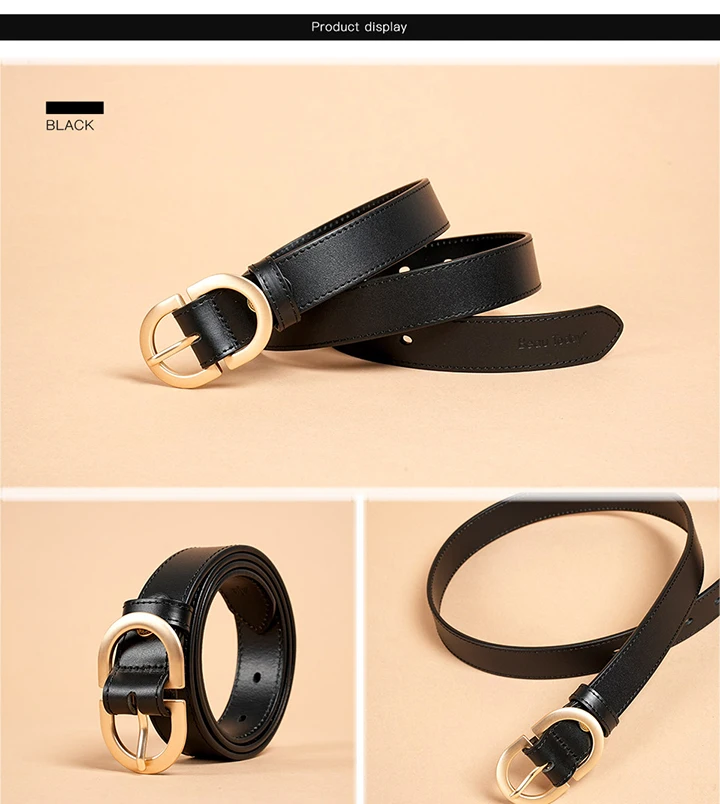 BEAUTODAY Belt Women Genuine Cow Leather Metal Oval Buckle Retro Simple Solid Ladies Jeans Dress Waistband Handmade 91012