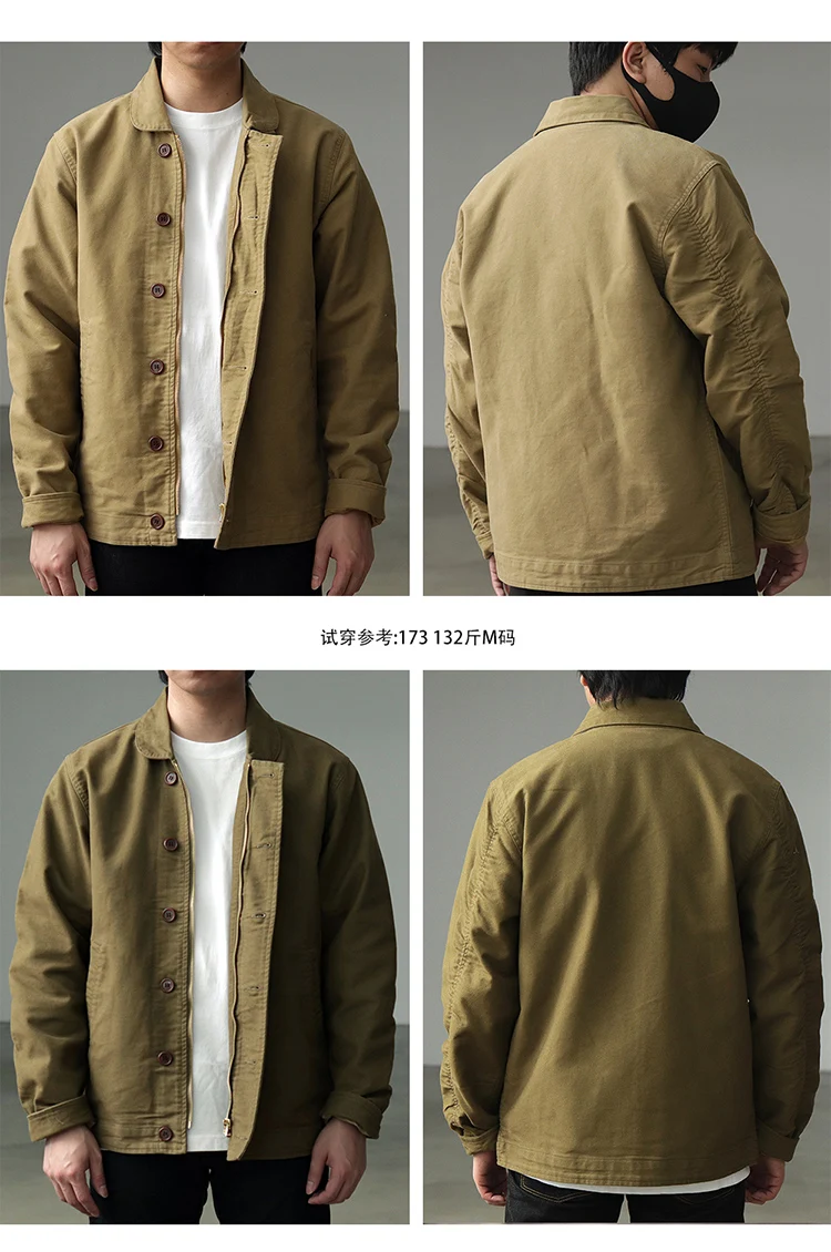 0602# Spring and Autumn New American Retro Thickened Casual Deck Jacket Men's Fashion 100% Cotton Washed Old Loose Cargo Coat