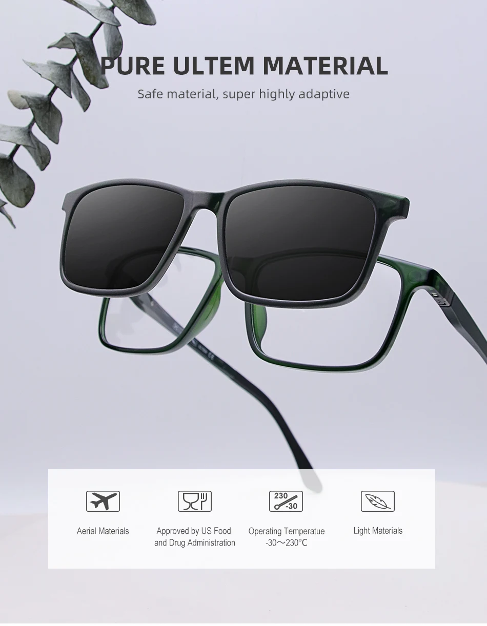 X3195 Magnet Clip On Glasses Frame Men Prescription Optical Eyeglasses Frame Women Myopia Polarized Magnet Clip On Sunglasses