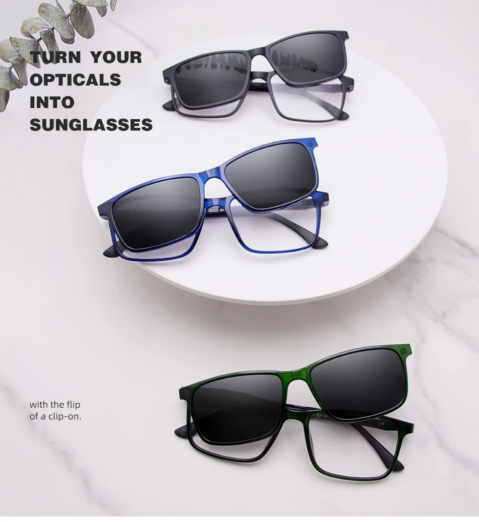 X3195 Magnet Clip On Glasses Frame Men Prescription Optical Eyeglasses Frame Women Myopia Polarized Magnet Clip On Sunglasses