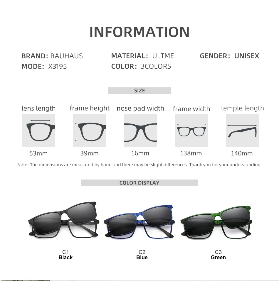 X3195 Magnet Clip On Glasses Frame Men Prescription Optical Eyeglasses Frame Women Myopia Polarized Magnet Clip On Sunglasses