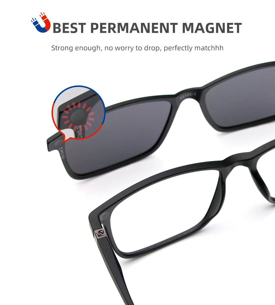 X3195 Magnet Clip On Glasses Frame Men Prescription Optical Eyeglasses Frame Women Myopia Polarized Magnet Clip On Sunglasses