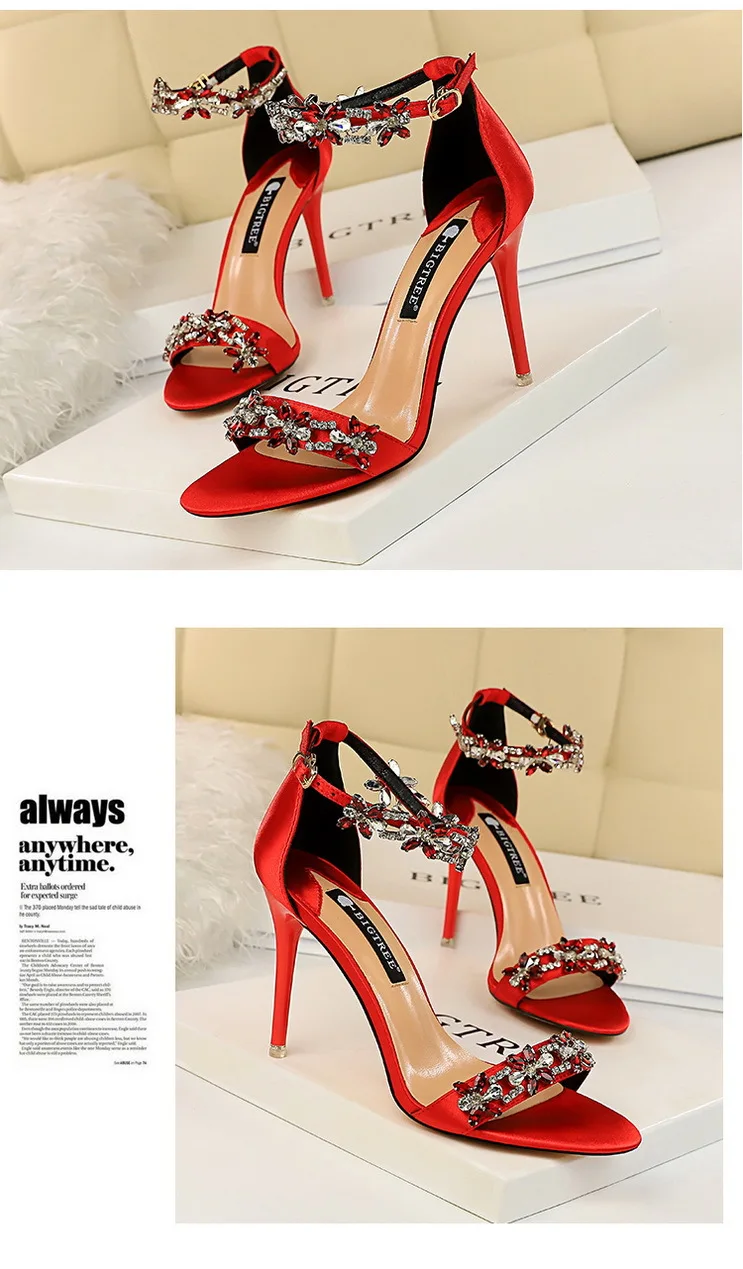 BIGTREE Shoes Open Toe Rhinestones Sandals Women 2026 New Designer Sexy High Heels Sandals Female Shoes Summer Heeled Sandals