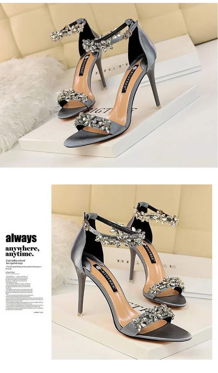 BIGTREE Shoes Open Toe Rhinestones Sandals Women 2026 New Designer Sexy High Heels Sandals Female Shoes Summer Heeled Sandals