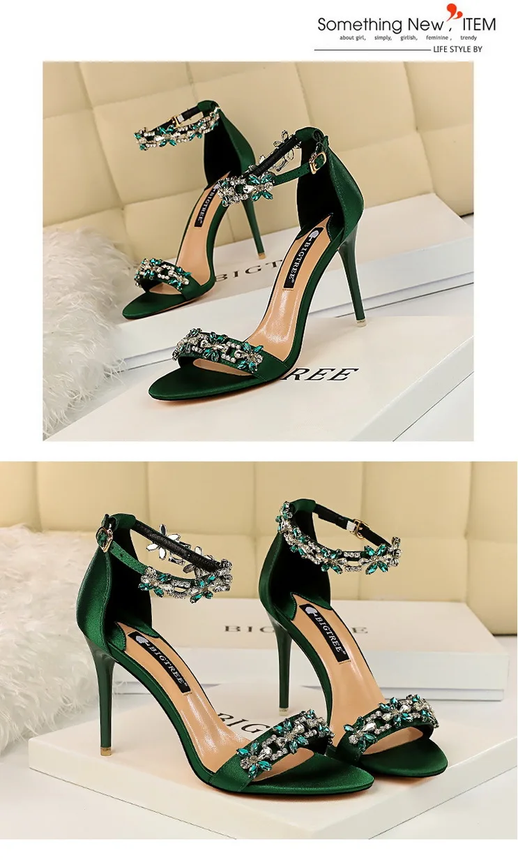BIGTREE Shoes Open Toe Rhinestones Sandals Women 2026 New Designer Sexy High Heels Sandals Female Shoes Summer Heeled Sandals