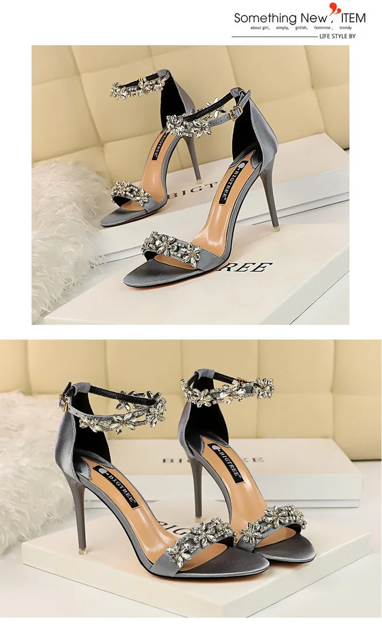 BIGTREE Shoes Open Toe Rhinestones Sandals Women 2026 New Designer Sexy High Heels Sandals Female Shoes Summer Heeled Sandals