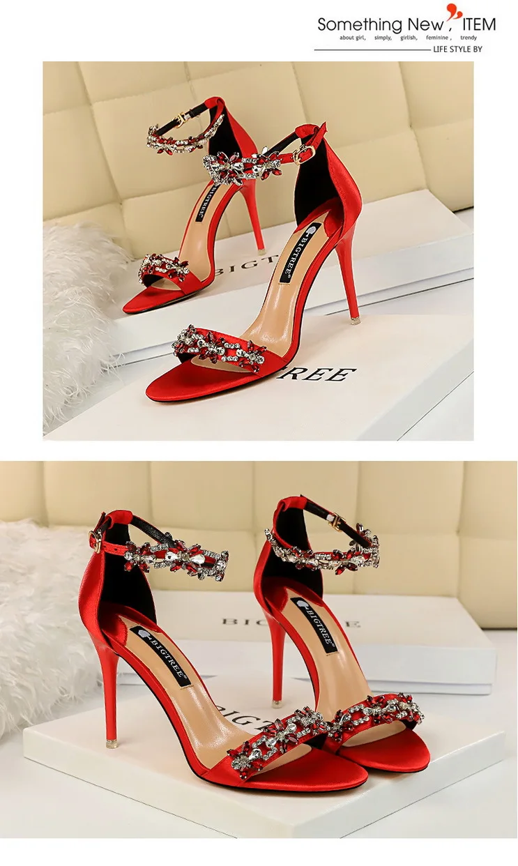 BIGTREE Shoes Open Toe Rhinestones Sandals Women 2026 New Designer Sexy High Heels Sandals Female Shoes Summer Heeled Sandals