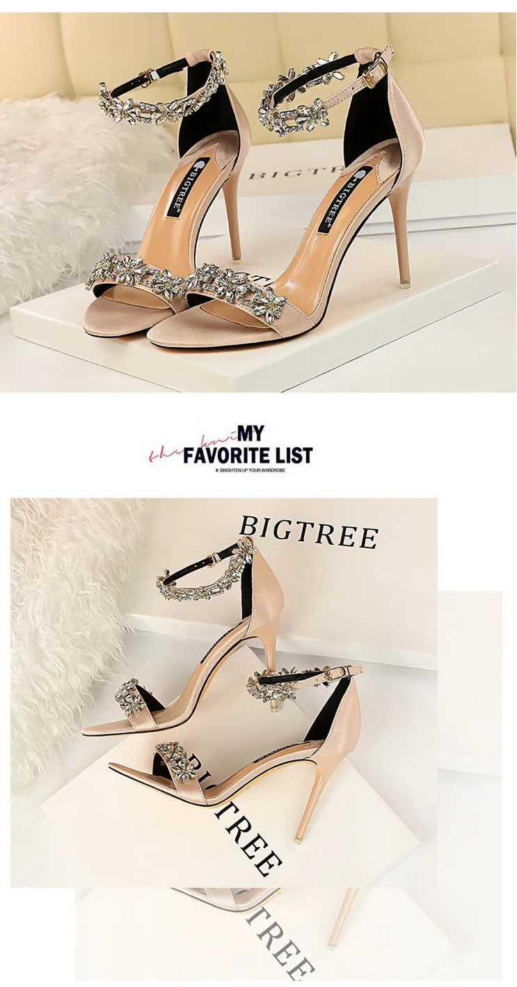 BIGTREE Shoes Open Toe Rhinestones Sandals Women 2026 New Designer Sexy High Heels Sandals Female Shoes Summer Heeled Sandals