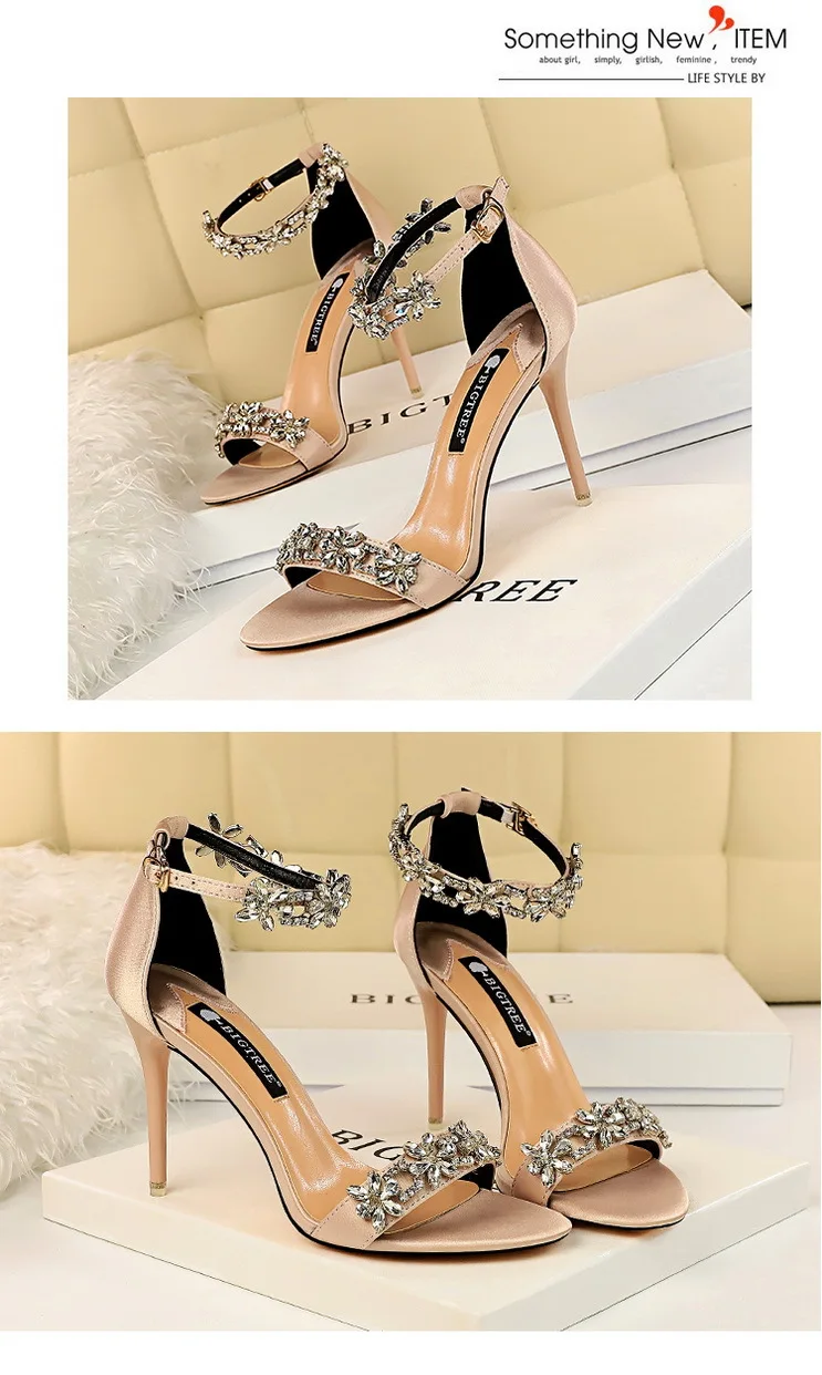 BIGTREE Shoes Open Toe Rhinestones Sandals Women 2026 New Designer Sexy High Heels Sandals Female Shoes Summer Heeled Sandals