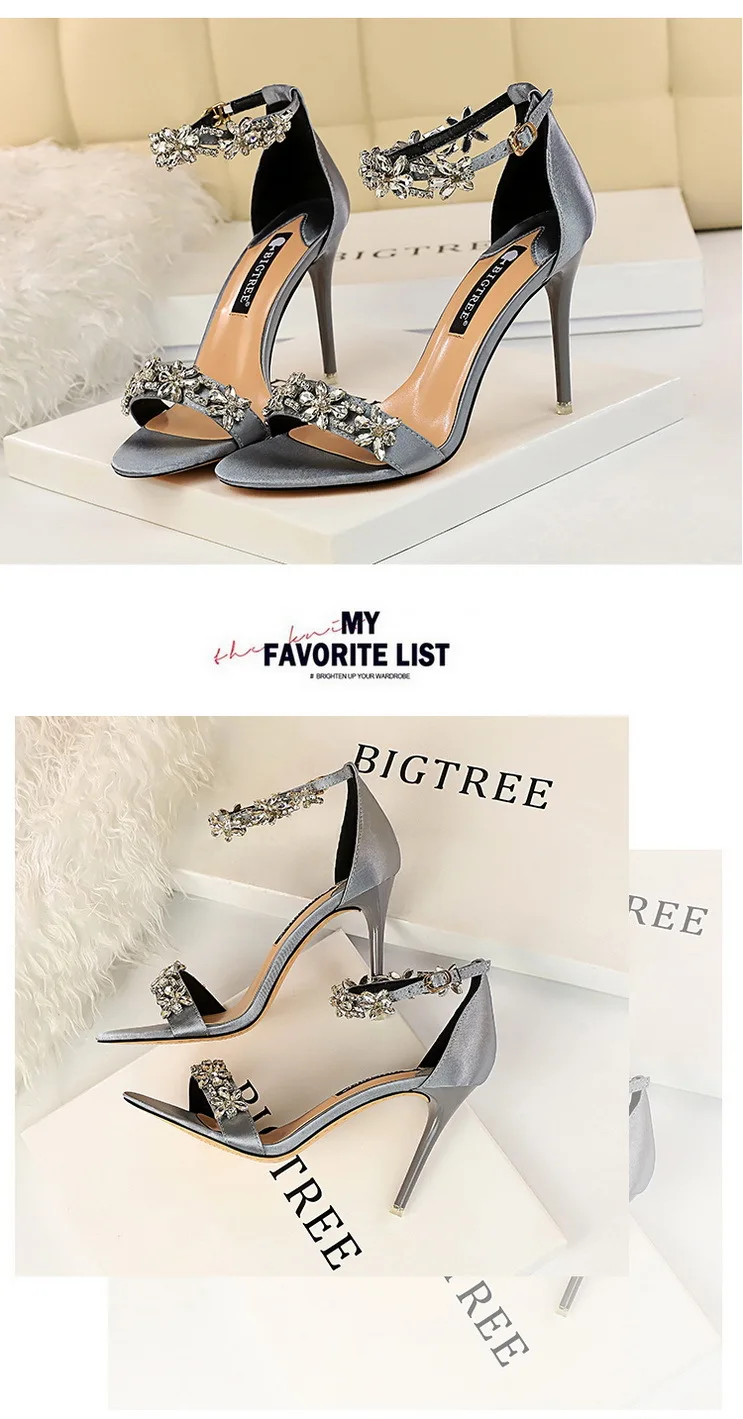 BIGTREE Shoes Open Toe Rhinestones Sandals Women 2026 New Designer Sexy High Heels Sandals Female Shoes Summer Heeled Sandals