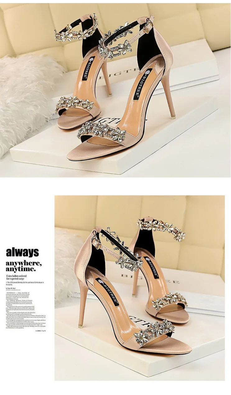 BIGTREE Shoes Open Toe Rhinestones Sandals Women 2026 New Designer Sexy High Heels Sandals Female Shoes Summer Heeled Sandals