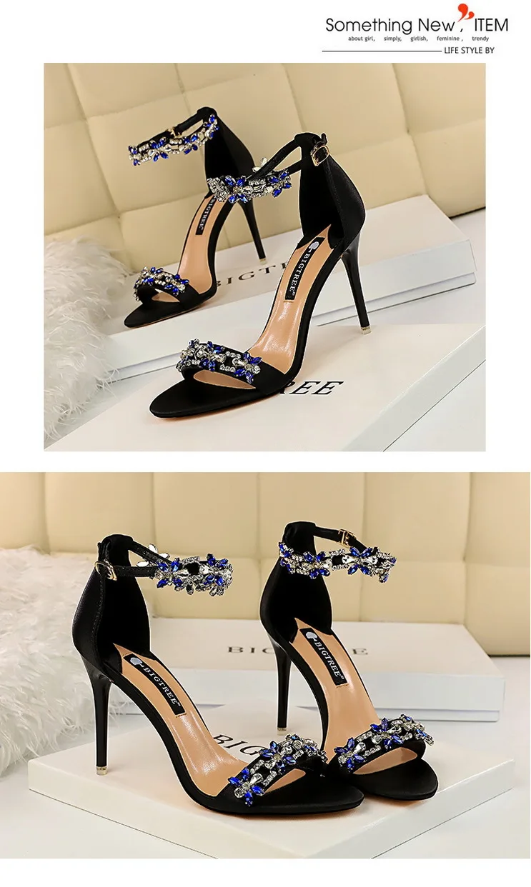 BIGTREE Shoes Open Toe Rhinestones Sandals Women 2026 New Designer Sexy High Heels Sandals Female Shoes Summer Heeled Sandals