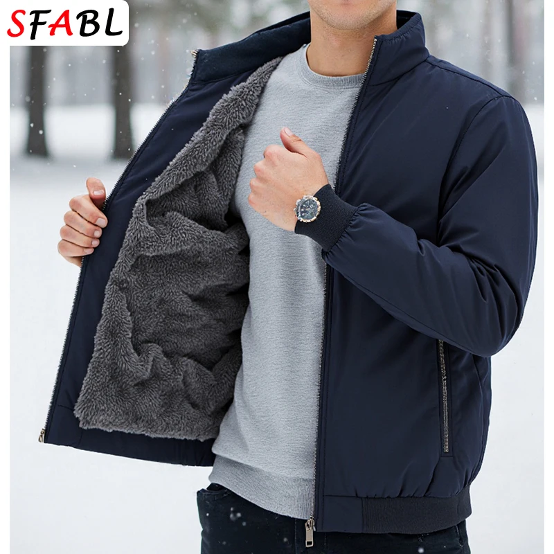Warm Fleece Autumn Winter Jackets for Men Business Office Dress Coat Casual Men's Winter Jacket Solid Color Luxury Outerwear Man