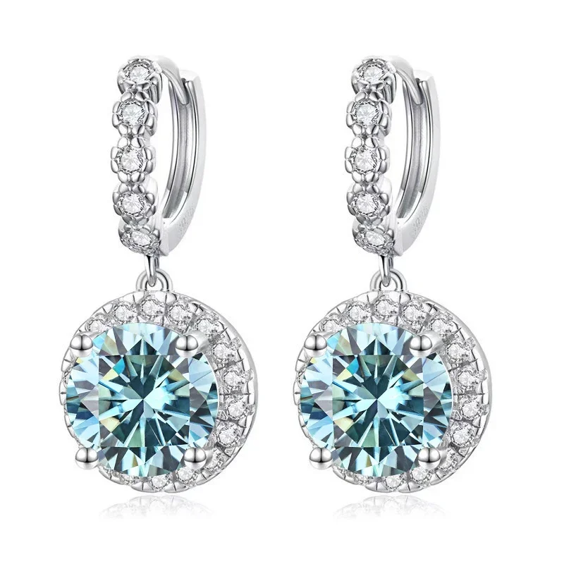 Super Sparkling 3CT Muiltcolor Moissanite Drop Hoop Earrings 100% S925 Silver Earring For Women Fine Jewelry Dating Party Gift