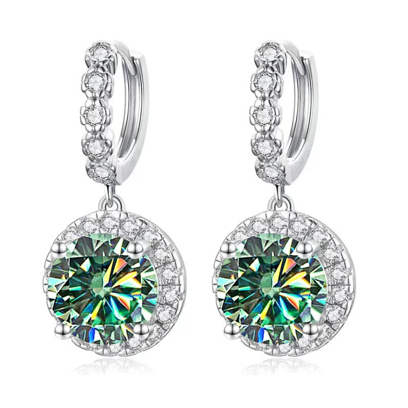 Super Sparkling 3CT Muiltcolor Moissanite Drop Hoop Earrings 100% S925 Silver Earring For Women Fine Jewelry Dating Party Gift
