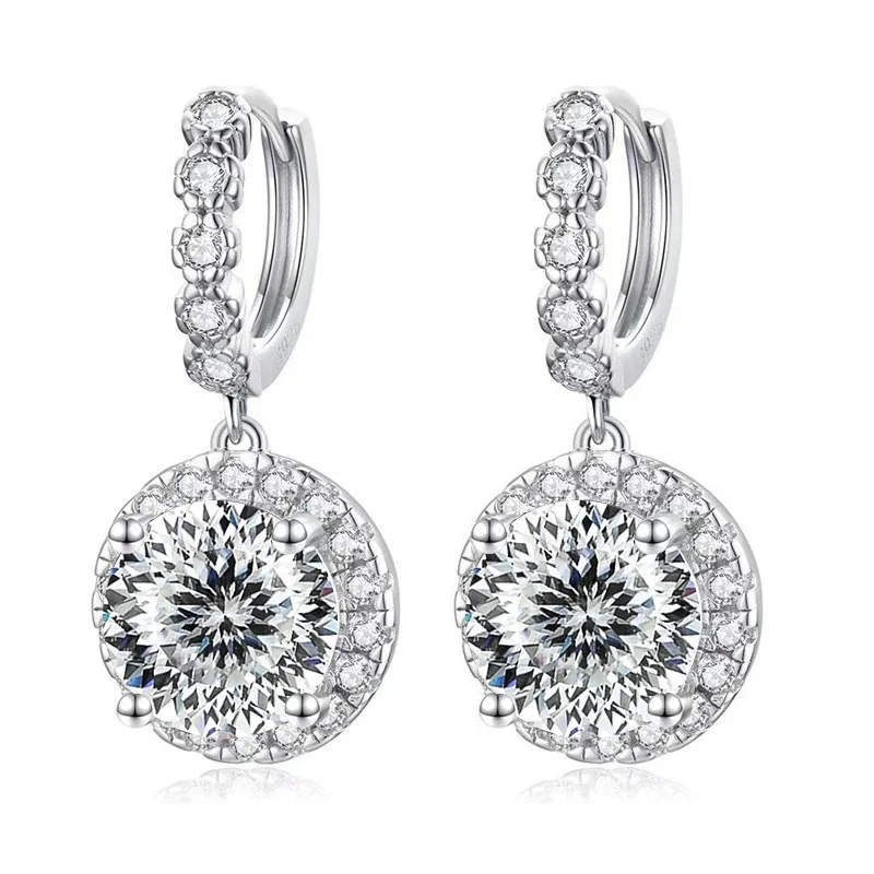 Super Sparkling 3CT Muiltcolor Moissanite Drop Hoop Earrings 100% S925 Silver Earring For Women Fine Jewelry Dating Party Gift