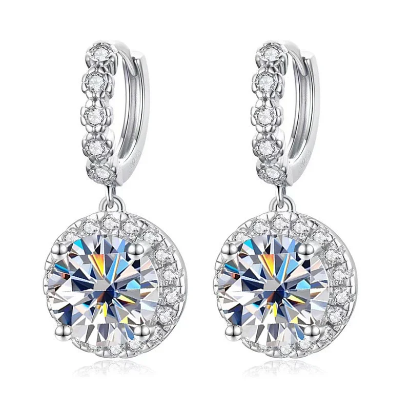 Super Sparkling 3CT Muiltcolor Moissanite Drop Hoop Earrings 100% S925 Silver Earring For Women Fine Jewelry Dating Party Gift