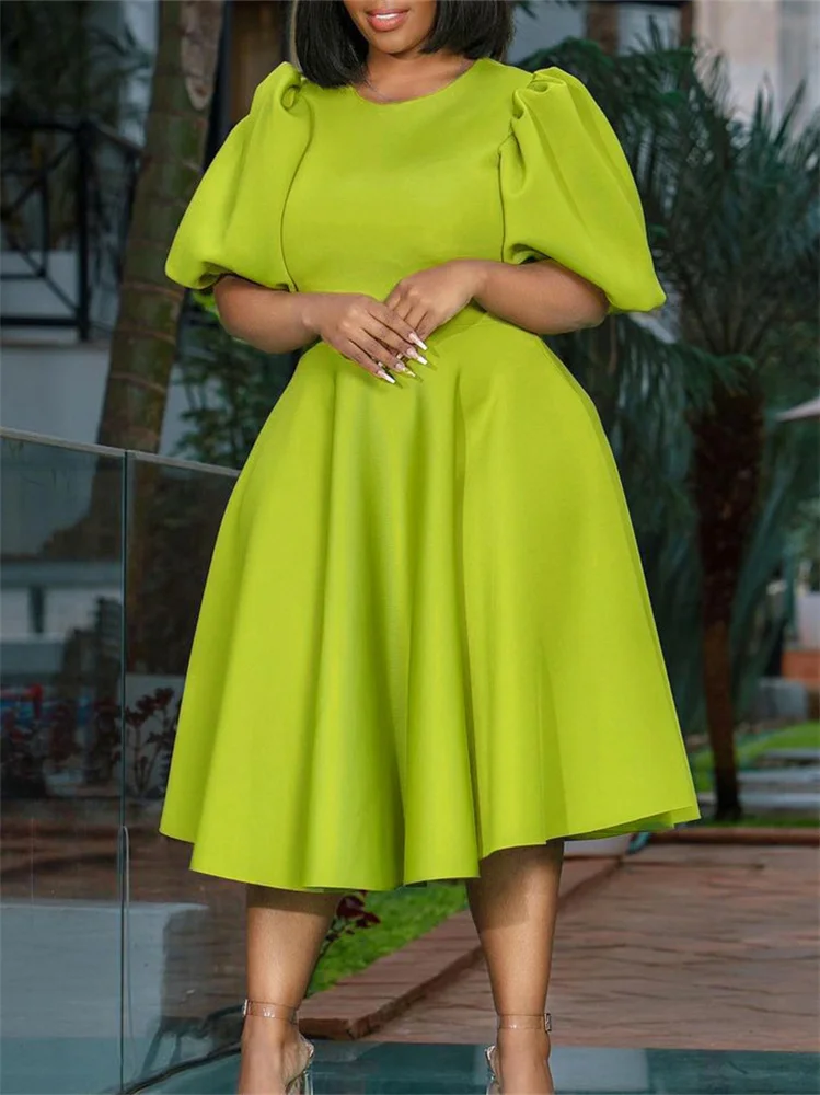 Wmstar Party Dresses for Women Sexy Puff Sleeve Solid Maxi Dress Big Hem Club Outfits New In Summer Wholesale Dropshipping S-3XL