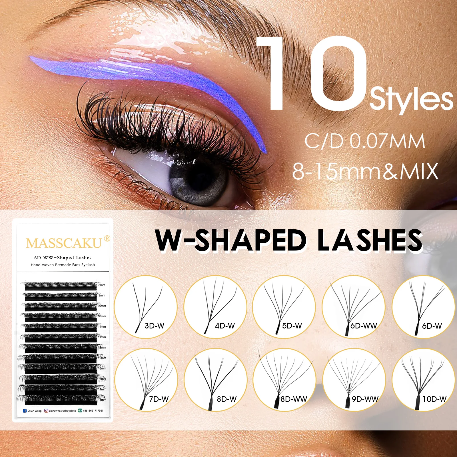 MASSCAKU 10Case Automatic Flowering W Shape Bloom 6D8D Premium Eyelash Extensions Super Comfortable Light Full Dense Volume Fans