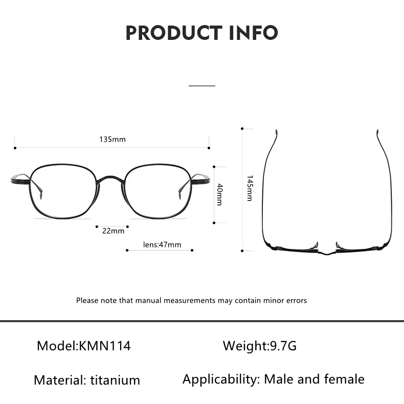 9g Ultra Light Pure Titanium Frame Japanese Vintage Distressed Oval for Male and women design as KameManNen KMN114