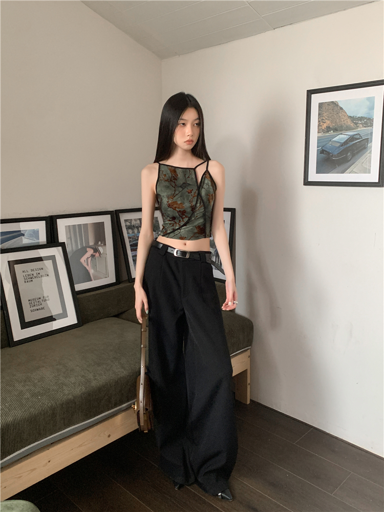 CHEERART Flocking Floral Vintage Crop Cami Top For Women Sleeveless Flower Green Tops Designer Clothes Luxury