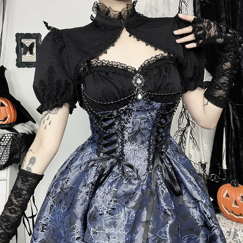 AltGoth Dark Gothic Lolita Dress Women Harajuku Streetwear Aesthetic Fairy Grunge Lace Patchwork Bandage Corset Dress Partywear