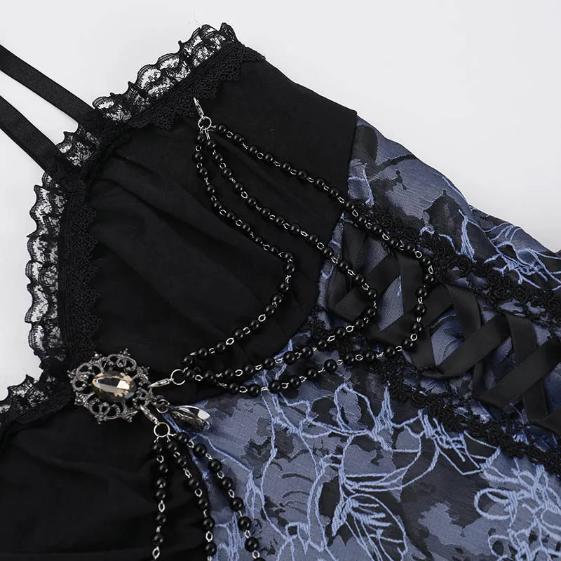 AltGoth Dark Gothic Lolita Dress Women Harajuku Streetwear Aesthetic Fairy Grunge Lace Patchwork Bandage Corset Dress Partywear
