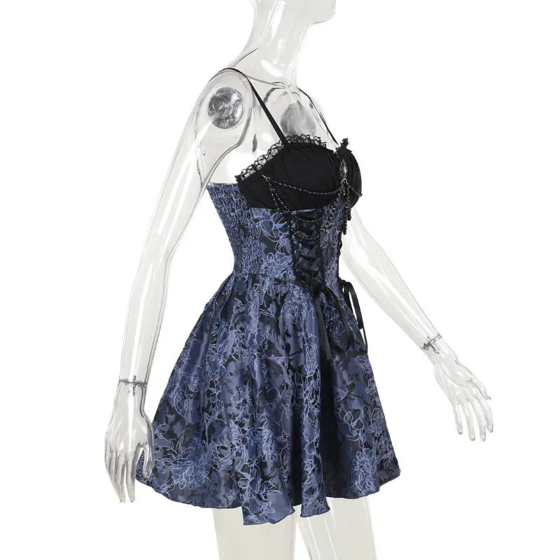 AltGoth Dark Gothic Lolita Dress Women Harajuku Streetwear Aesthetic Fairy Grunge Lace Patchwork Bandage Corset Dress Partywear