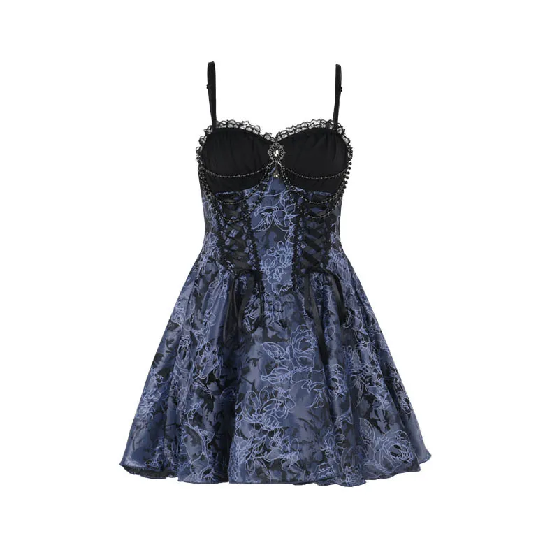 AltGoth Dark Gothic Lolita Dress Women Harajuku Streetwear Aesthetic Fairy Grunge Lace Patchwork Bandage Corset Dress Partywear