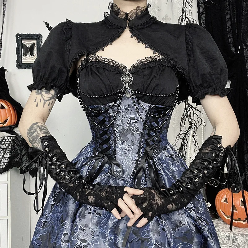 AltGoth Dark Gothic Lolita Dress Women Harajuku Streetwear Aesthetic Fairy Grunge Lace Patchwork Bandage Corset Dress Partywear