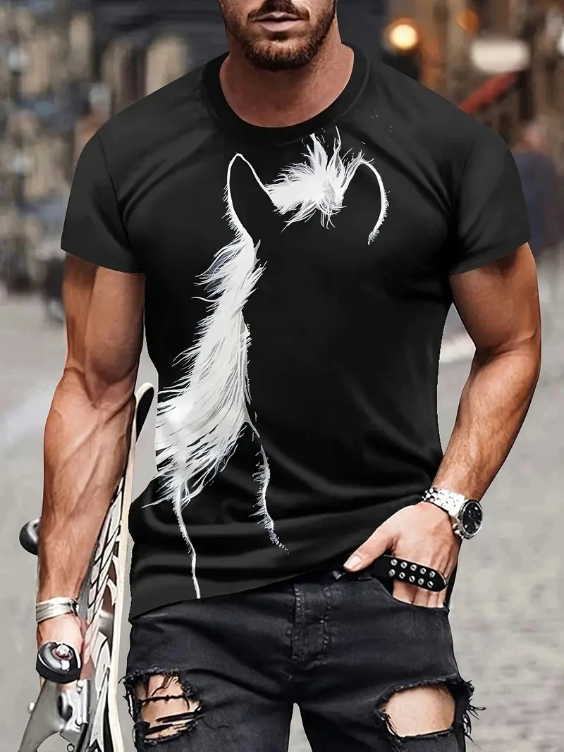Black White Horse Graphic 3d Full Print T-shirt For Men Fashion Short Sleeve Crew Neck Tshirt Casual Summer Oversized Unisex Top