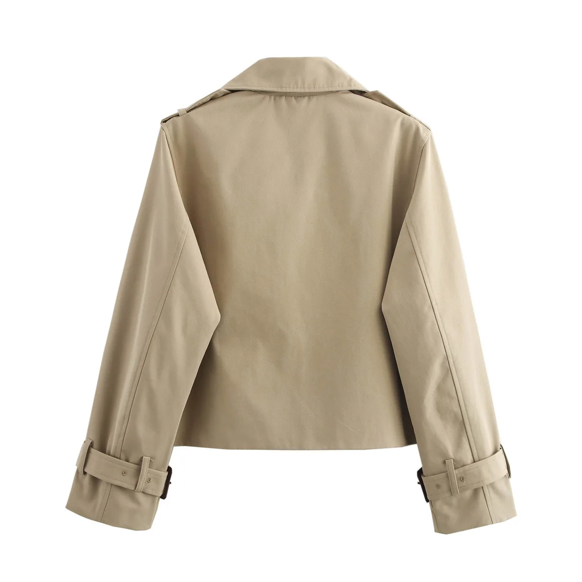 YENKYE New Autumn Women Solid Cropped Trench Coat Vintage Double Breasted Long Sleeve Short Jacket Lapel Collar Windbreaker