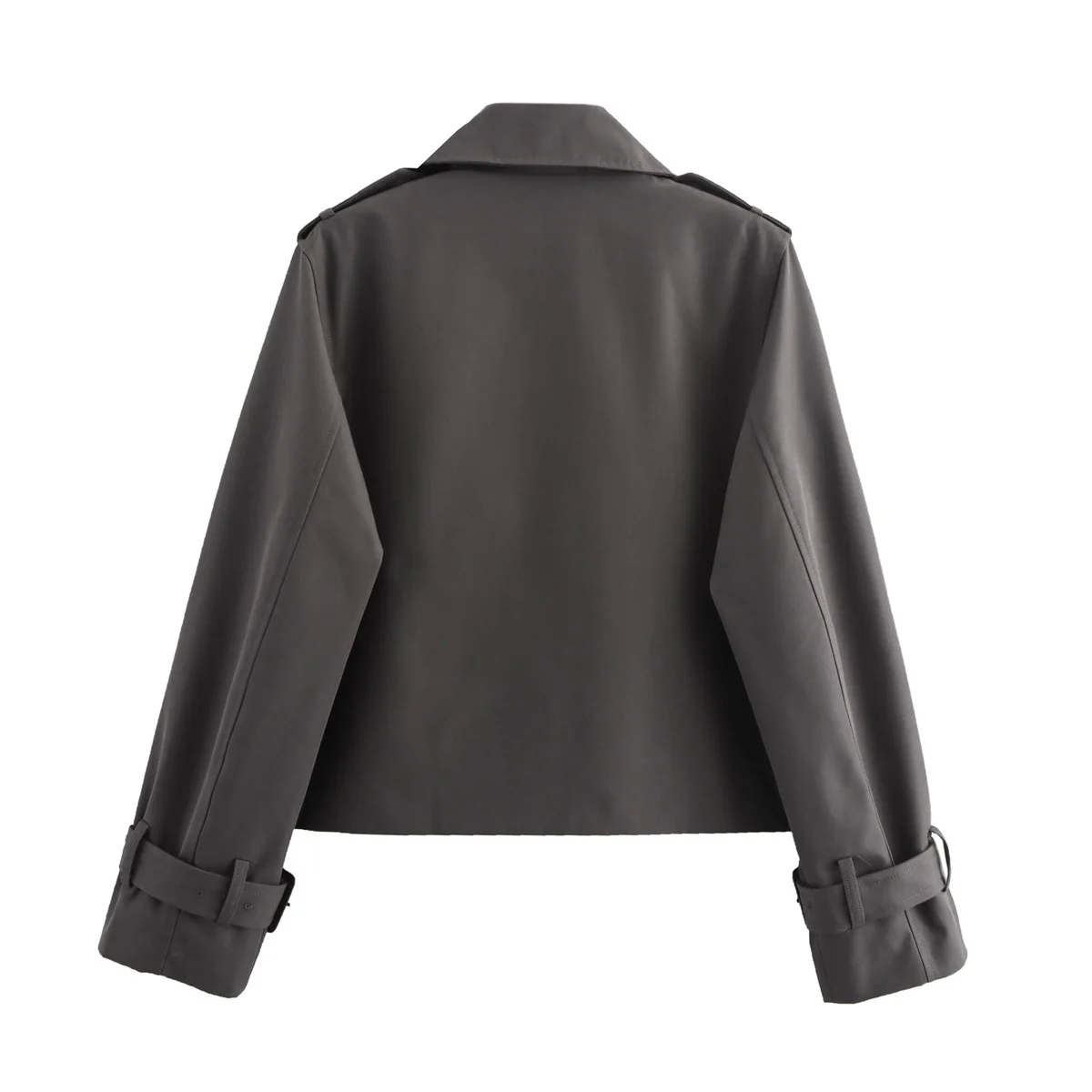 YENKYE New Autumn Women Solid Cropped Trench Coat Vintage Double Breasted Long Sleeve Short Jacket Lapel Collar Windbreaker