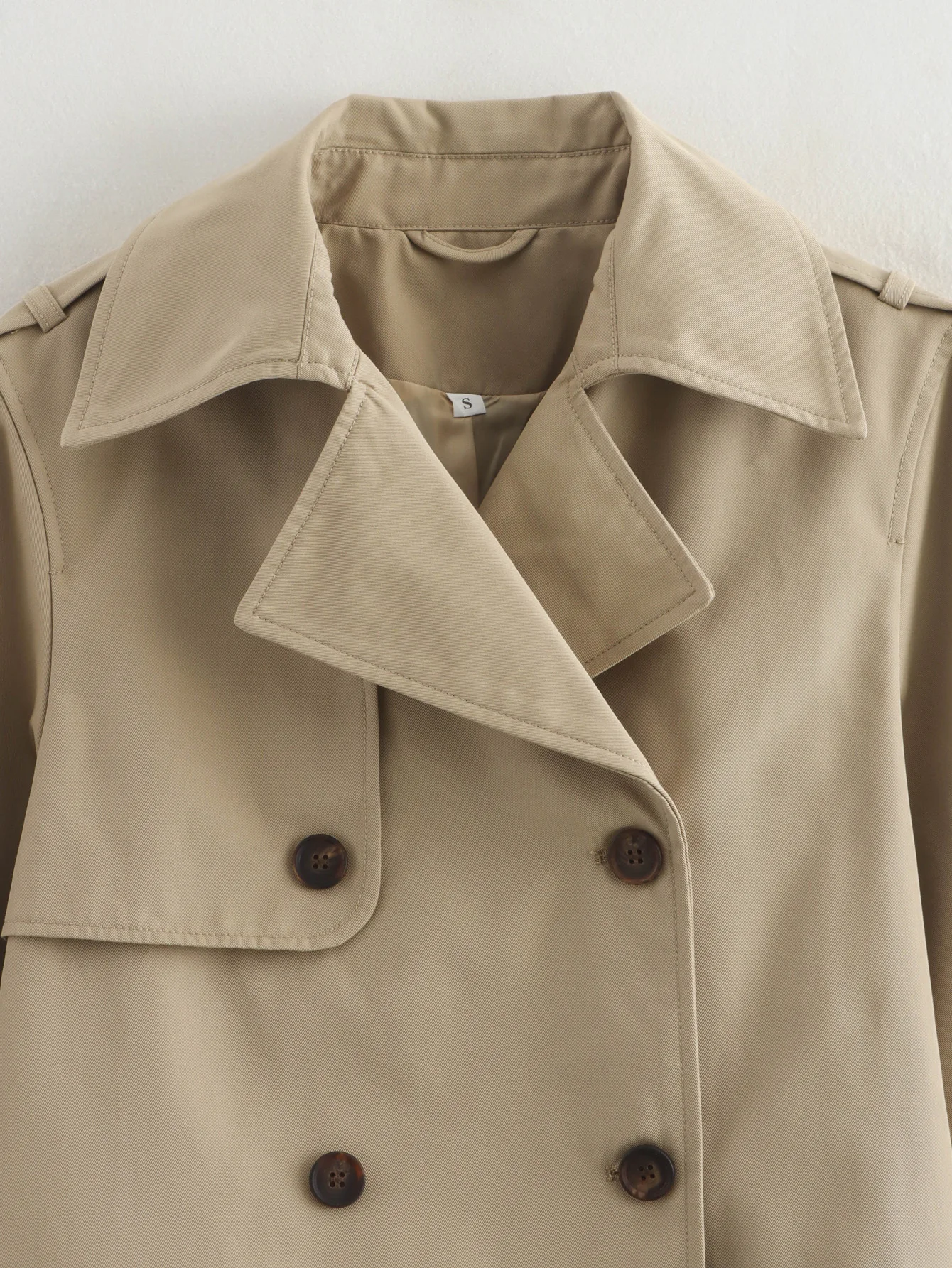 YENKYE New Autumn Women Solid Cropped Trench Coat Vintage Double Breasted Long Sleeve Short Jacket Lapel Collar Windbreaker
